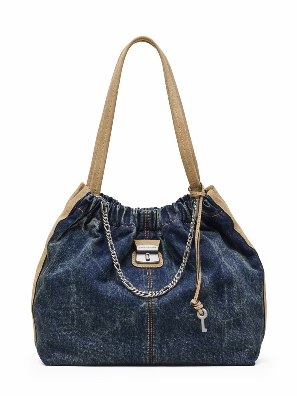 Marc Jacobs Blue Denim Shoulder Bag with Tan Leather Trim